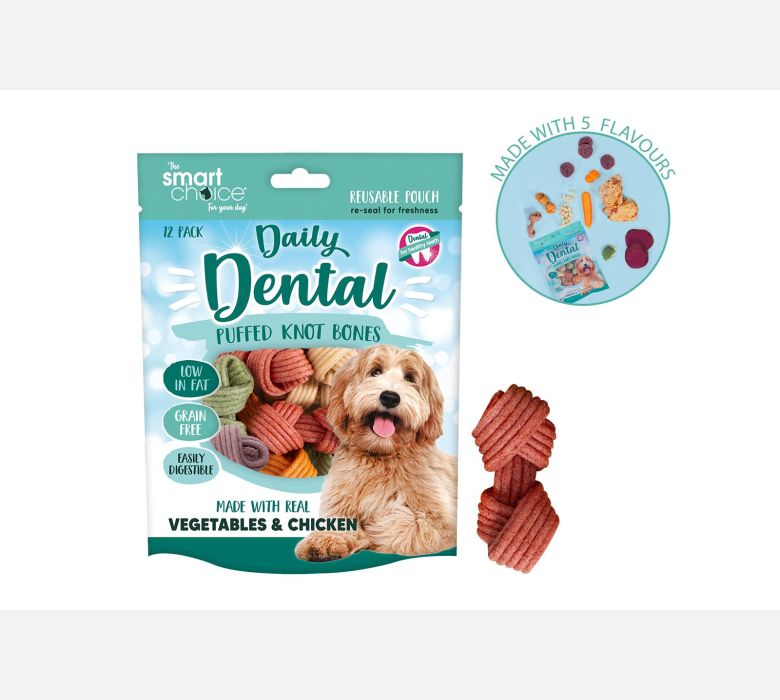 Smart Choice Dental Puffed Knot Bone Dog Treat 12 Pk 60g